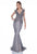 Terani Couture - 1612GL0503A Beaded V-neck Trumpet Dress in Silver