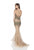 Terani Couture - 1612GL0511A Bedazzled Illusion Bateau Trumpet Dress in Brown