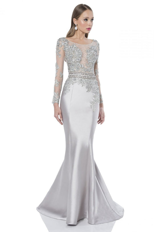 Terani Couture - Sultry Illusion Mermaid Gown 1613E0355 In Silver and Neutral