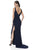 Terani Couture - Chic Gathered V-neck Sheath Gown 1613E0374A In Blue