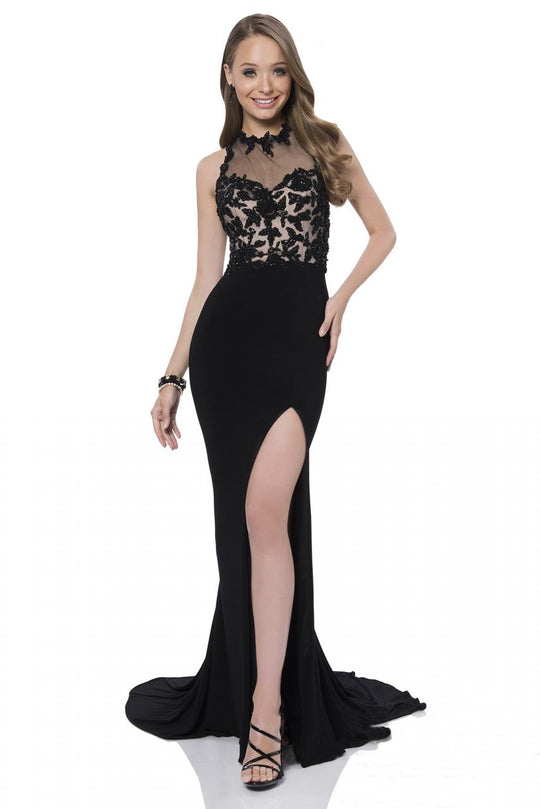 Terani Couture - Elegant Floor Length Mermaid Dress 1613E0392 In Black and Neutral