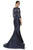 Terani Couture - Gorgeous 3/4 Sleeve Laced and Beaded V-Neck Fit and Flare Gown 1613M0718A in Blue
