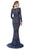 Terani Couture - Long Sleeves Floral Long Dress 1613M0729B in Blue