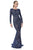 Terani Couture - Long Sleeves Floral Long Dress 1613M0729B in Blue