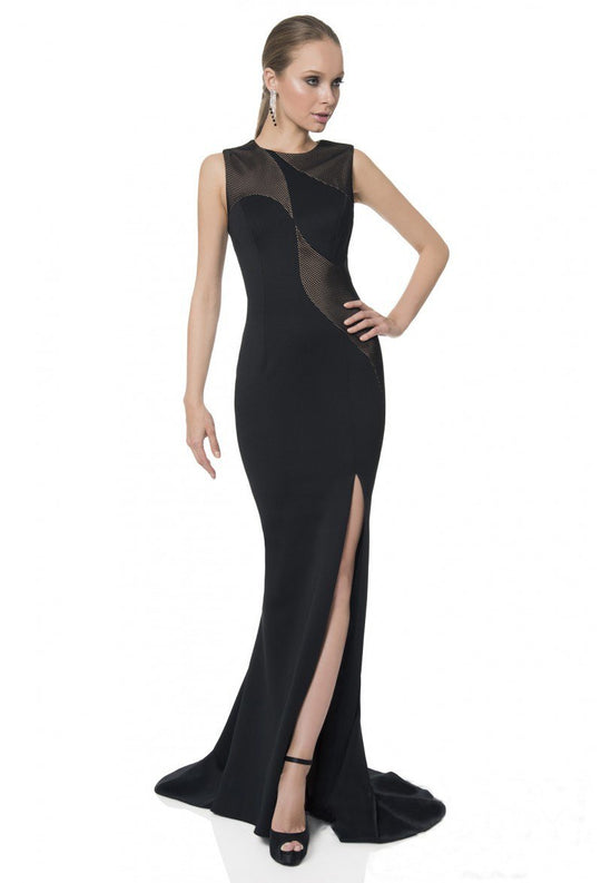 Terani Couture - 1613E0394A Sleeveless Jewel Trumpet Gown with Slit In Black