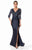 Terani Couture - Quarter Length V Neck Trumpet Gown 1613M0718B in Blue