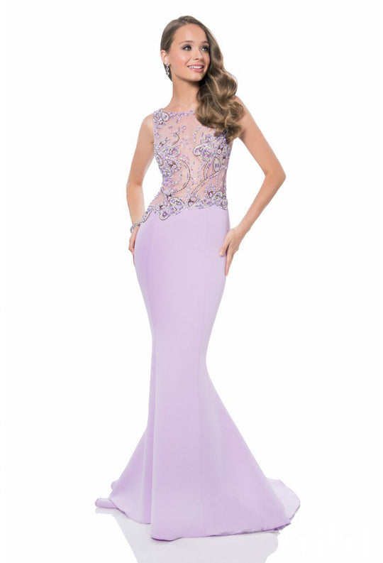 Terani Couture - 1613P0608A Sheer Embellished Evening Dress in Purple