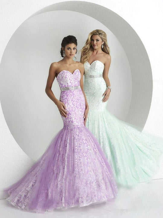 Tiffany Homecoming - Elegant Lace Mermaid Dress with Tulle Skirt and Sweep Train 16142 In Purple and Green