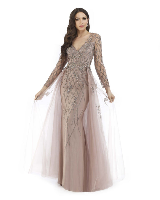 Morrell Maxie - 16144 Embellished Plunging V-neck Dress With Overskirt In Pink