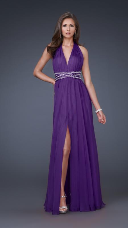 La Femme - Ruched Graceful Long Gown 16147 In Purple