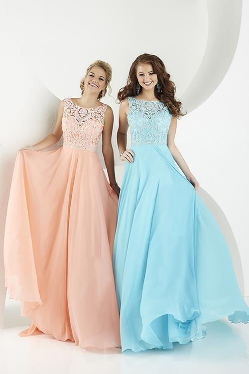 Tiffany Designs - 16153 Sleeveless Lace Embroidered Top Long Chiffon Gown