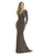 Morrell Maxie - 16155 Gathered V-Neck Long Sleeves Gown In Black and Gold