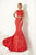 Tiffany Homecoming - Beaded Two-Piece Lace Mermaid Evening Gown In Red and Neutral
