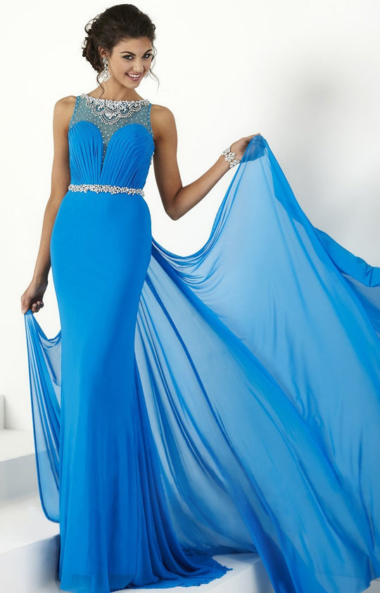 Tiffany Homecoming - Embellished Long Dress with Drape 16158 In Blue
