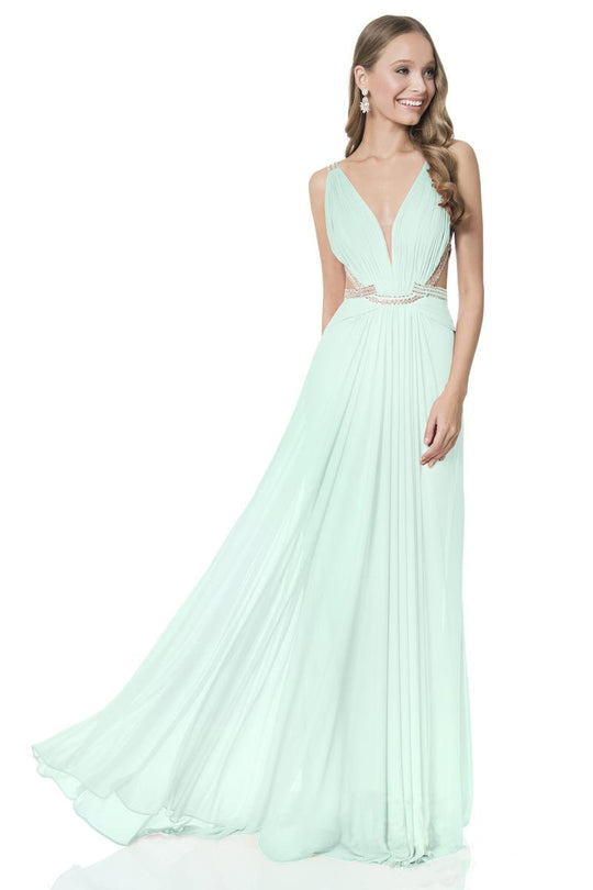 Terani Couture - 1615P1313G Plunging V-neck A-line Dress In Green