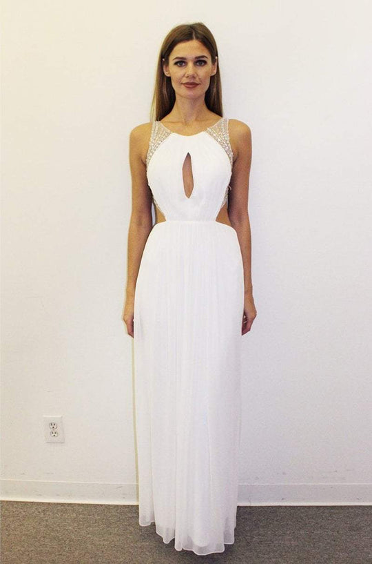 Terani Couture - 1615P1306A Beaded Halter Neck Column Dress in White