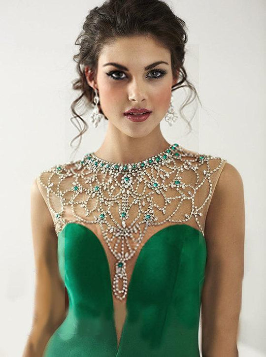Tiffany Homecoming - Rhinestone Embellished Fitted Trumpet Gown in Green
