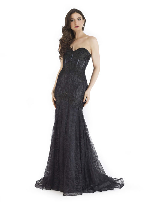 Morrell Maxie - 16172 Applique Strapless Sweetheart Trumpet Dress In Blue and Black