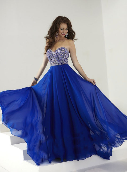 Tiffany Homecoming - Frilly Sweetheart A-Line Long Evening Gown 16178 In Blue
