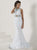 Tiffany Homecoming - Ornate Lace High Jewel Mermaid Evening Gown 16179 In White and Blue