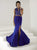 Tiffany Homecoming - Florid Lace V-Neck Long Evening Gown with Side Slit 16192  In Blue