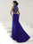 Tiffany Homecoming - Florid Lace V-Neck Long Evening Gown with Side Slit 16192  In Blue