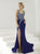 Tiffany Homecoming - Bead Accented V-neck Slim Flare Jersey Dress 16195 In Blue