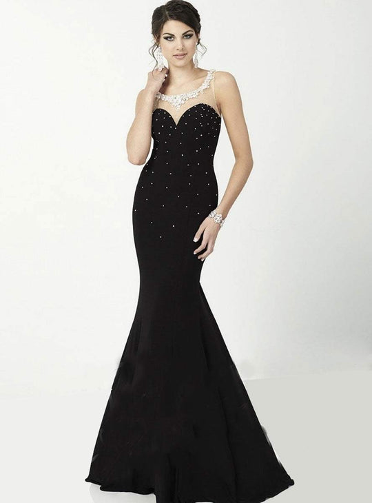 Tiffany Homecoming - Bead Spangled Bateau Illusion Evening Gown 16199 In Black and White