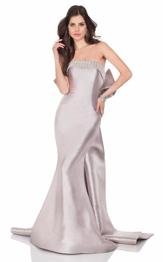 Terani Couture - Dazzling Beaded Straight Neck Mermaid Gown 1621E1465 In Taupe