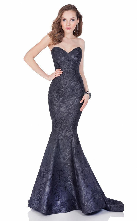 Terani Couture - Strapless Marble Jacquard Mermaid Gown 1621E1478 In Charcoal