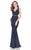 Terani Couture - Embellished V-Neck Gown with Slit 1621E1499 In Blue and Gray
