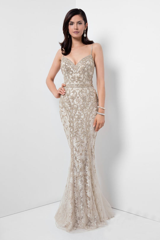 Terani Couture - Gorgeous Beaded V-Neck Mermaid Gown 1621GL1907 In Brown