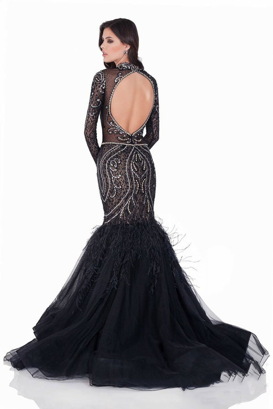Terani Couture - Ravishing Beaded High Neck Mermaid Gown 1621GL1912 In Black and Gray