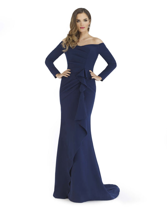 Morrell Maxie - 16228 Pleated Off-shoulder Trumpet Dress In Blue 