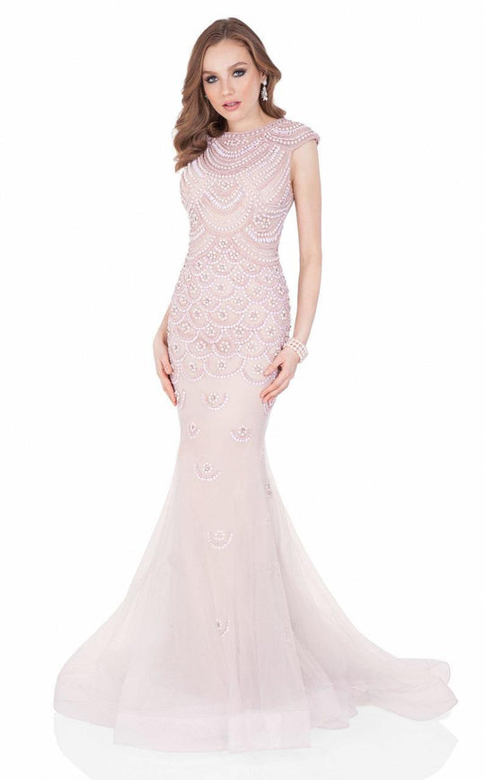 Terani Couture - Lavishly Beaded Jewel Neck Mermaid Gown 1622GL1982 In Pink and Neutral