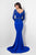 Terani Couture - Longsleeve V-Back with Belt Evening Dress 1622M1808 In Blue