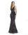 Morrell Maxie - 16239 Sequined Plunging V-Neck Sheath Gown In Black
