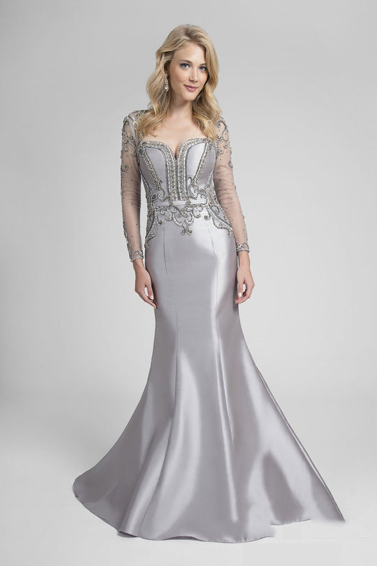 Terani Couture - Embellised Longsleeve Prom Dress 1623M1842 In Neutral
