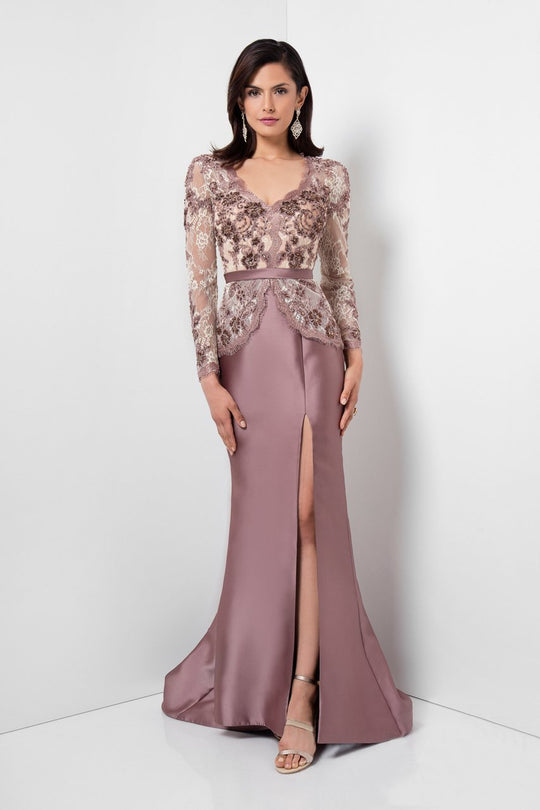 Terani Couture - Embellished Floral Laced Dress 1623M1863 In Neutral, Nude