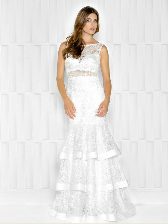 Colors Dress - 1623 Illusion Bateau Lace Mermaid Dress in White