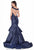 Terani Couture - 1623E1655 Off-Shoulder/V-neck Ruffled Mermaid Dress in Blue