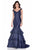 Terani Couture - 1623E1655 Off-Shoulder/V-neck Ruffled Mermaid Dress in Blue