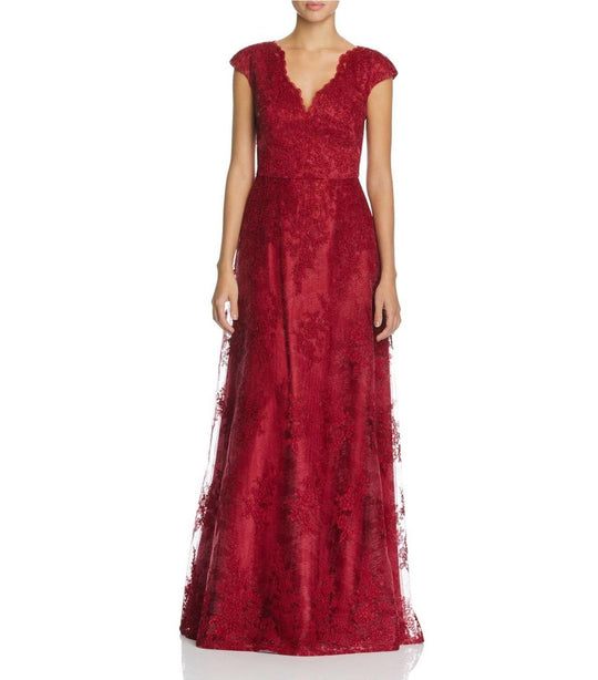 Aidan Mattox - Embroidered Floral Mesh Dress 54469650 in Red