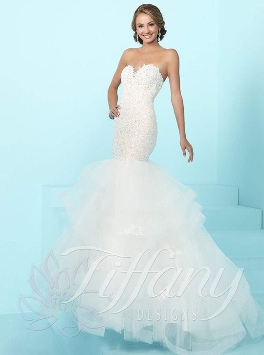 Tiffany Homecoming - Long Strapless Dress with Lace Bodice 16248 in White and Neutral