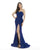 Morrell Maxie - 16250 Pleated Sweetheart Dress with Slit In Blue