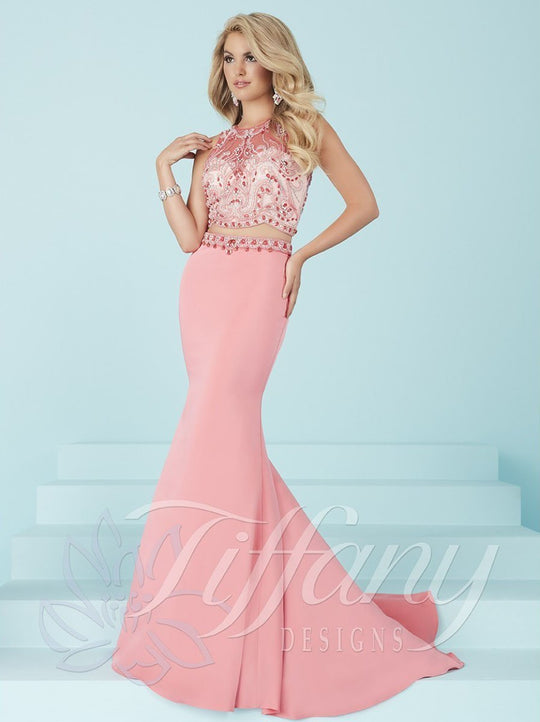 Tiffany Homecoming - Sleeveless Two Piece Formal Long Dress 16254 in Pink