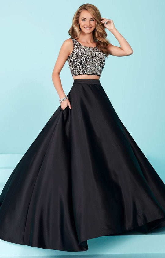 Tiffany Homecoming - 16258 Two-Piece Crystal Ornate Bodice Mikado Gown In Black