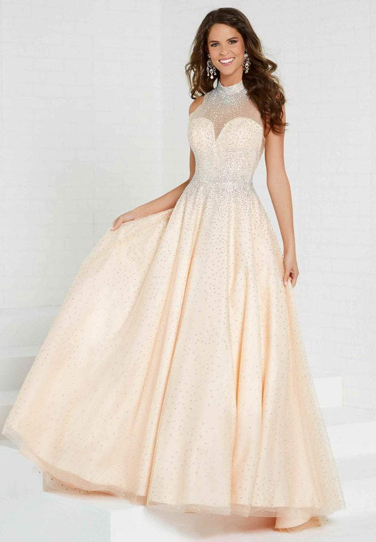 Tiffany Homecoming - 16261 Illusion High Neck Jewel Festooned Ballgown In Neutral