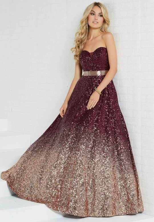 Tiffany Homecoming - 16264 Strapless Sweetheart Ombre Sequined Ballgown In Red and Gold