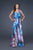 La Femme - 16265 Printed Asymmetric A-line Dress In Blue and Print